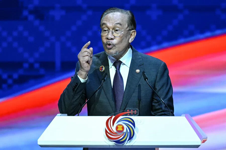 Malaysia's Prime Minister Anwar Ibrahim delivers remarks during the closing ceremony of the 47th Association of Southeast Asian Nations (ASEAN) Summit in Kuala Lumpur on 28 October 2025. (Mohd Rasfan/AFP)