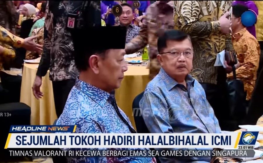 A screen grab from a video featuring former Indonesian Vice-President Jusuf Kalla (right) at an event organised by the Indonesian Association of Muslim Intellectuals (Ikatan Cendekiawan Muslim Indonesia, ICMI), 12 May 2023. (Internet)