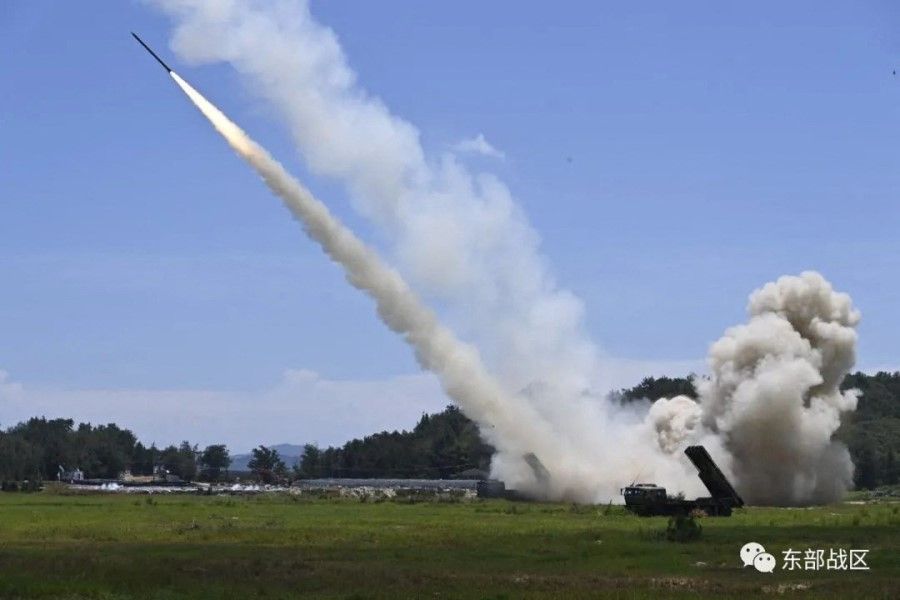 The Ground Force under the Eastern Theatre Command of China's People's Liberation Army (PLA) conducts a long-range live-fire drill into the Taiwan Strait, from an undisclosed location in this handout released on 4 August 2022. (Eastern Theatre Command/Handout via Reuters)