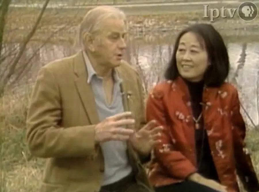 Screen grab from a 1991 video containing excerpts from Iowa Public Television’s collection of programmes about Paul Engle. Seen here is Paul Engle and his wife, Hualing Nieh Engle. (YouTube/Iowa PBS)