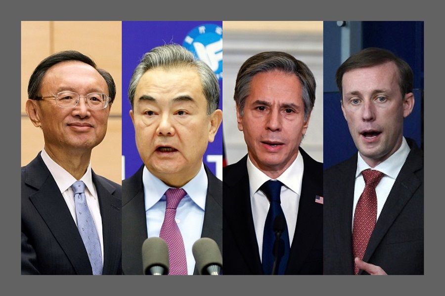 (left to right) China's top diplomat Yang Jiechi, Chinese Foreign Minister Wang Yi, US Secretary of State Antony Blinken, and US national security adviser Jake Sullivan. (Photos: Pool, AFP, Reuters)