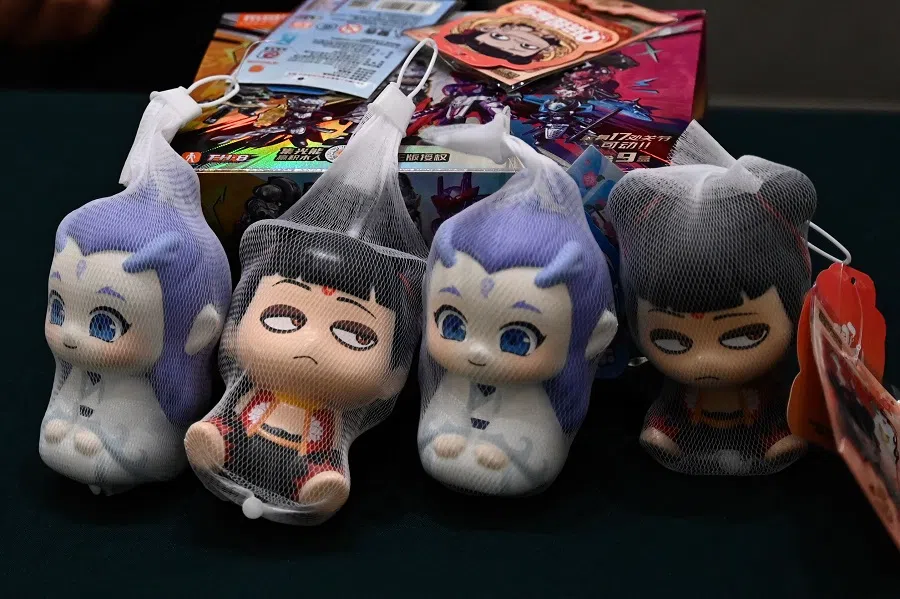 Characters of the Ne Zha 2 animated film are displayed at a movie theatre in Beijing, China on 16 February 2025.