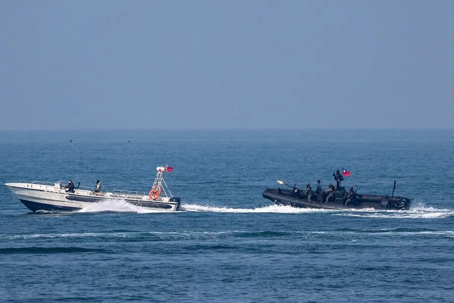 A M109 assault boat shoots blank-fire during the spring military drills at the Tsoying Naval Base in Kaohsiung, Taiwan, on 29 January 2026. (I-Hwa Cheng/AFP)