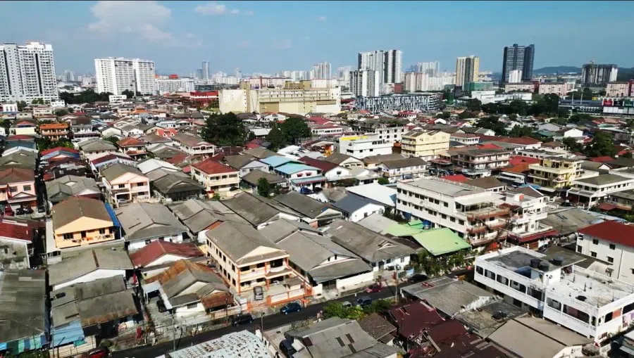 A drone shot of Sungai Way new village.