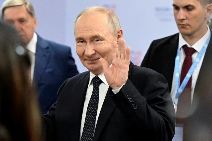 Russian President Vladimir Putin gestures during a meeting with Philippine President Ferdinand Marcos Jr on the sidelines of the Russia-ASEAN Summit in Kazan, Russia, 17 June 2026.