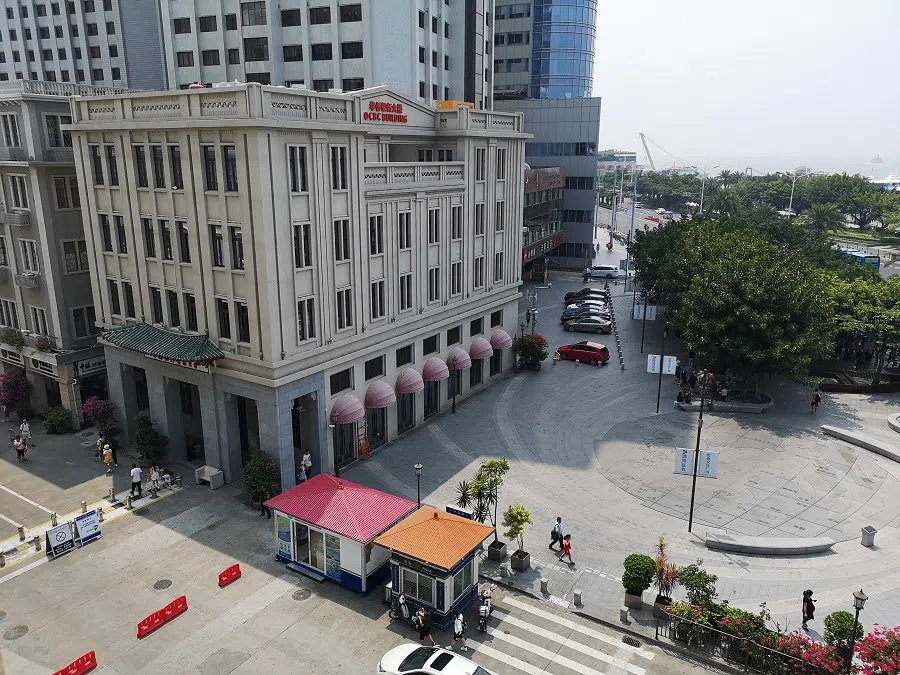 The Overseas Chinese Bank and Qiaopi Cultural Square in front.