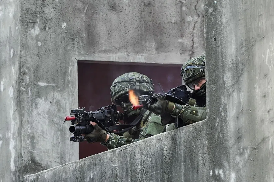 This file photo taken on 6 January 2022 shows Taiwanese soldiers taking part in a drill at an army base in Kaohsiung, Taiwan. (Sam Yeh/AFP)