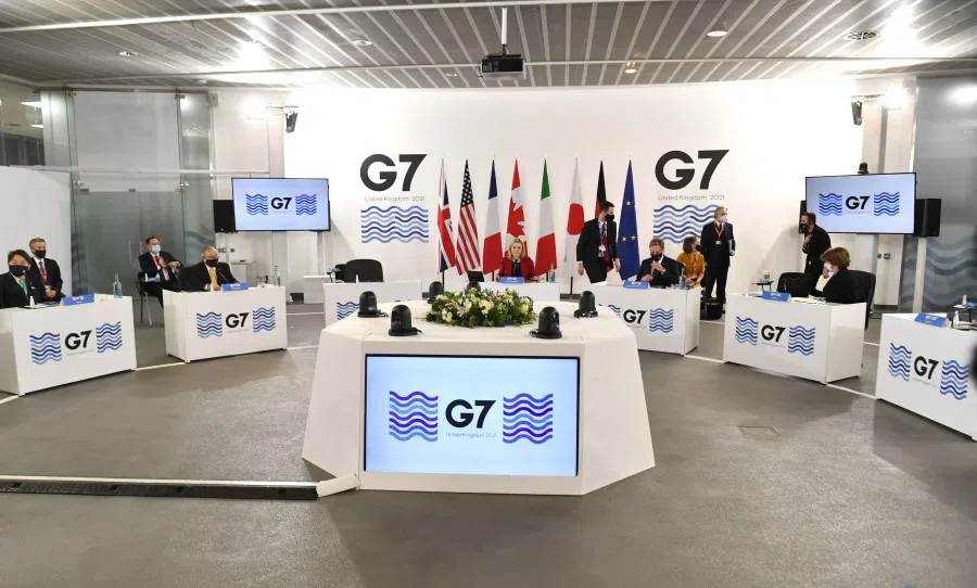 British Foreign Secretary Liz Truss speaks during a G7 foreign and development ministers session with guest countries and ASEAN nations in Liverpool, Britain, 12 December 2021. (Anthony Devlin/Pool via Reuters)