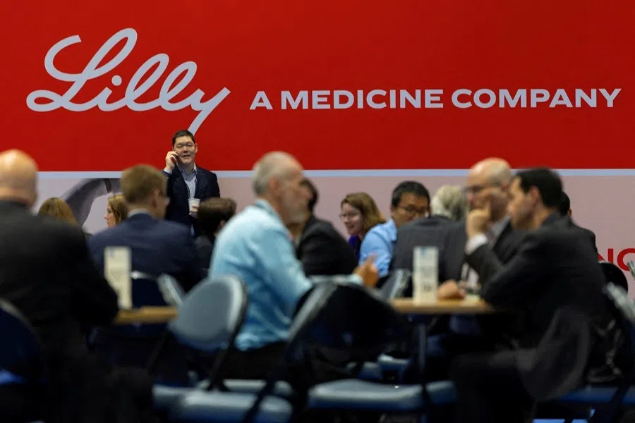 The Eli Lilly logo is shown at the BIO International Convention 2026, a meeting of pharmaceutical and biotechnology leaders in San Diego, California, US, 23 June 2026.