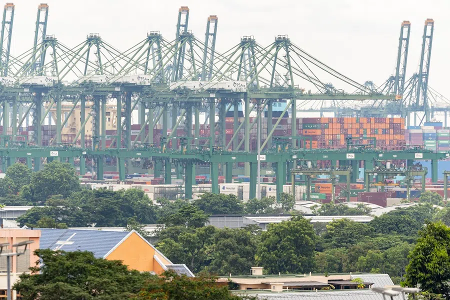 Containers are seen at PSA Tanjong Pagar Terminal, Singapore, on 13 May 2025. (SPH Media)