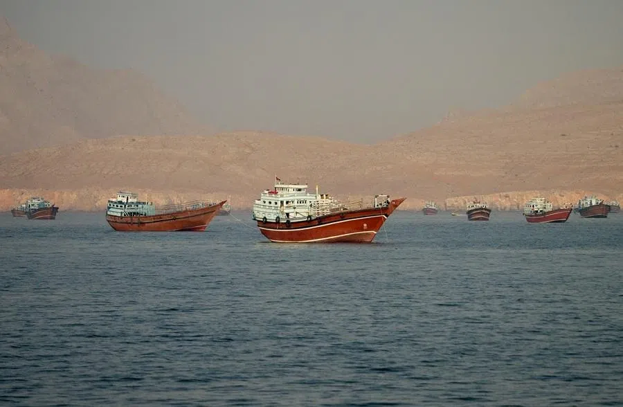 Vessels at the Strait of Hormuz, as seen from Musandam, Oman, on 14 June 2026.