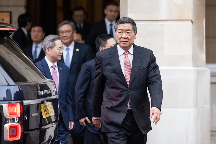 He Lifeng, China’s vice-premier, following trade talks at Lancaster House in London, UK, on 9 June 2025. (Chris Ratcliffe/Bloomberg)