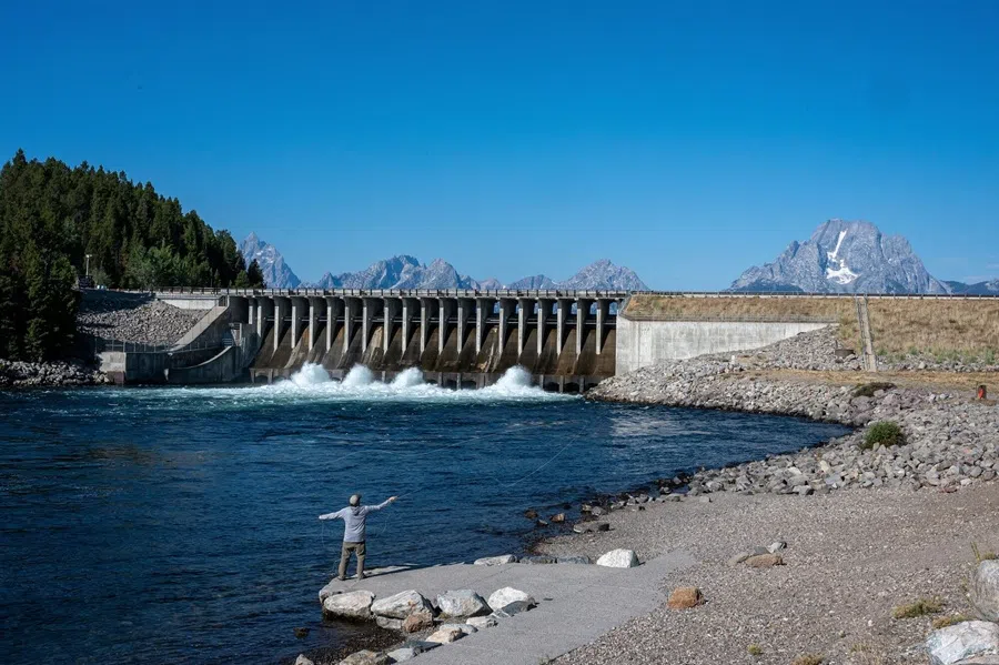 The Jackson Lake Dam in Moran, Wyoming, US, on 21 August 2025. (David Paul Morris/Bloomberg)
