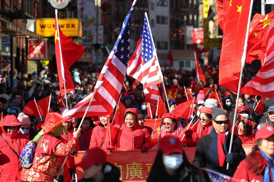 People participate in the annual Lunar New Year parade in Chinatown on 25 February 2024 in New York City. (Michael M. Santiago/AFP)