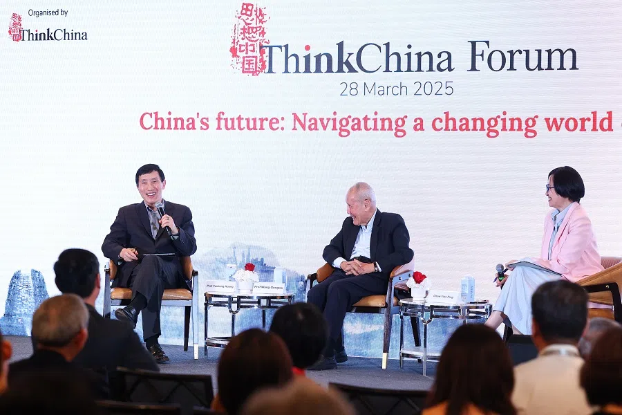 Prof Yasheng Huang speaks at the ThinkChina Forum on 28 March 2025, at The Capitol Kempinski Hotel. (SPH Media)