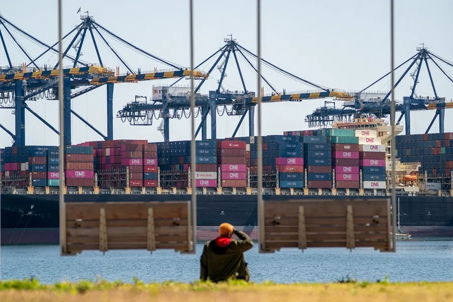 A container ship at the Port of Los Angeles in Los Angeles, California, US, on 4 April 2025.