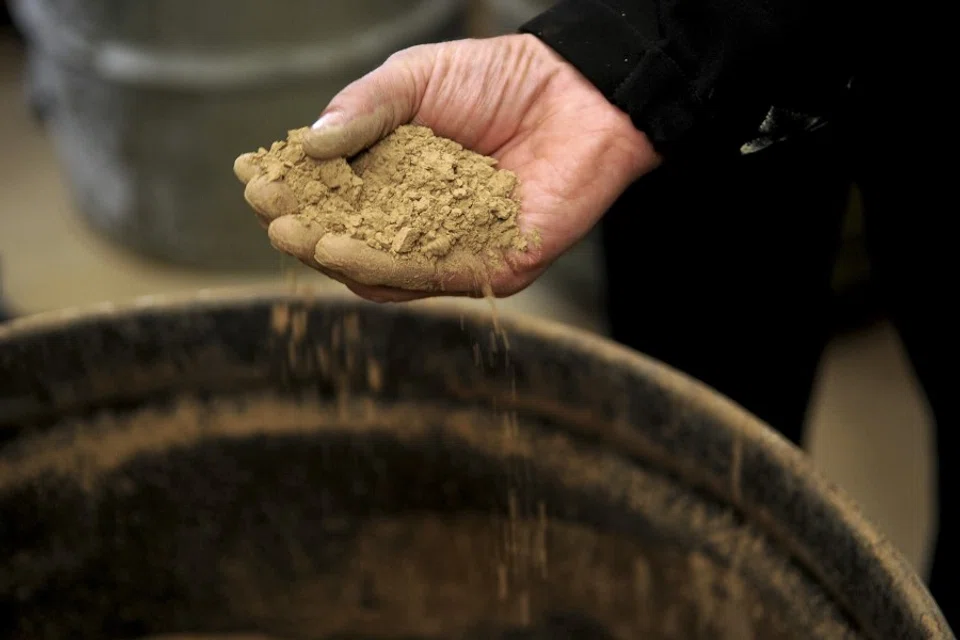 A Molycorp worker holds a handful of rocks containing rare earth elements during a media tour in Mountain Pass, California, U.S., 13 December 2010. (Jacob Kepler/Bloomberg)