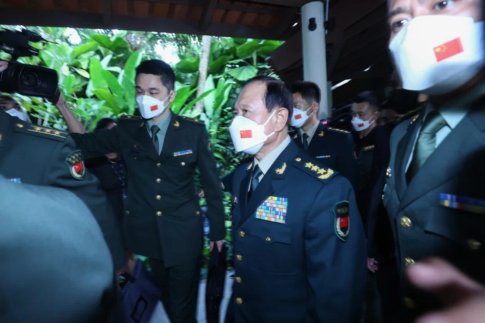 China's General Wei Fenghe and his delegates arrive at Dutch Pavilion at Shangri-La Hotel, Singapore, for a meeting with his counterparts from the US. (SPH Media)