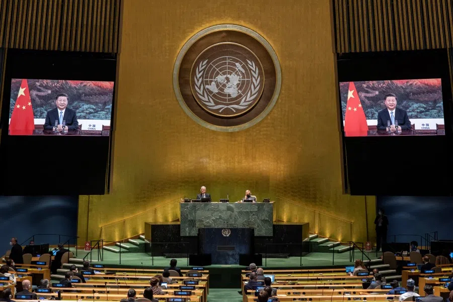 People's Republic of China President Xi Jinping speaks during the 75th annual U.N. General Assembly, which is being held mostly virtually due to the coronavirus disease (COVID-19) pandemic in the Manhattan borough of New York City, New York, U.S., 22 September 2020. (United Nations/Handout via REUTERS)