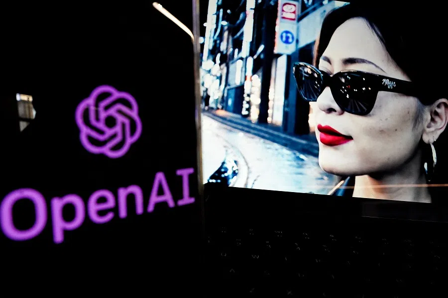 In this photo illustration, a video created by OpenAI's newly released text-to-video Sora tool plays on a monitor in Washington, DC, on 16 February 2024. (Drew Angerer/AFP)