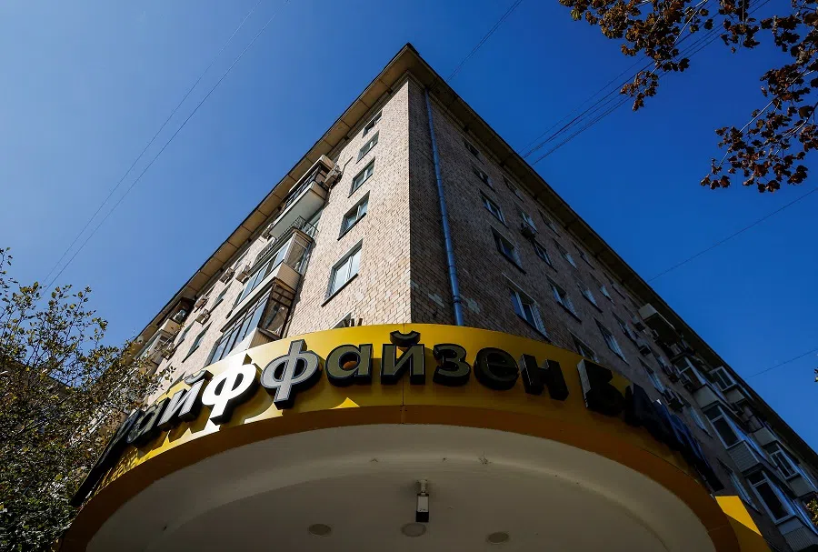 A view shows a branch of Raiffeisen Bank located in a residential building in Moscow, Russia, on 6 September 2024. (Maxim Shemetov/Reuters)
