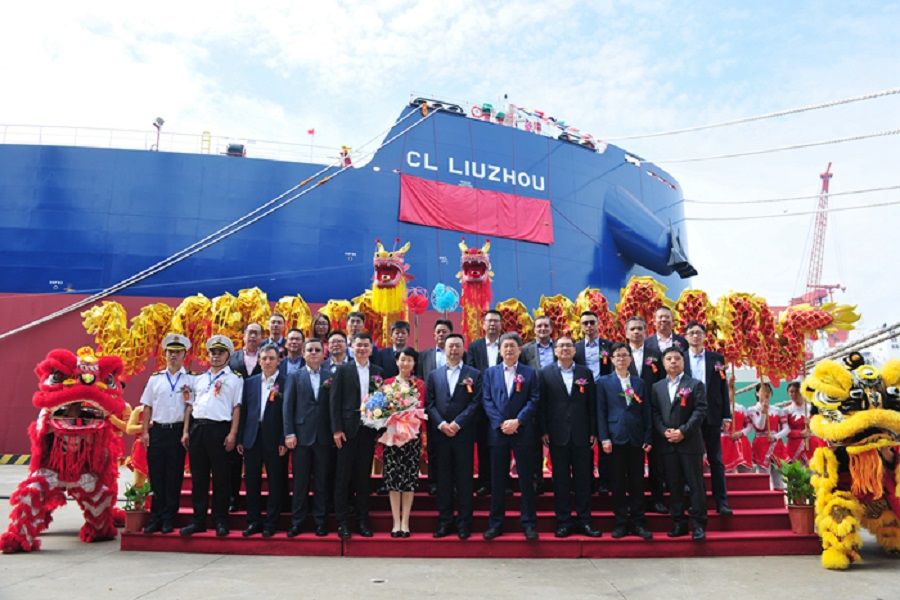 Yangzijiang Shipbuilding's delivery ceremony of bulk carriers for CDB Leasing in September 2020. (Photo provided by interviewee/Yangzijiang Shipbuilding)