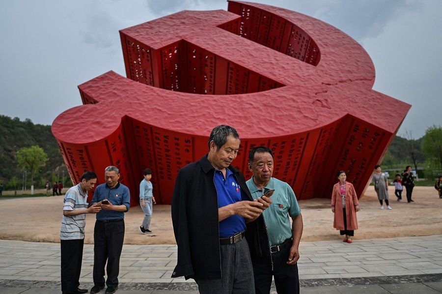 A pit stop on a government organised media tour - a monument of the hammer and sickle in Nanniwan, some 60 km from Yan'an, the headquarters of the Chinese Communist Party from 1936 to 1947, in Shaanxi province, China on 11 May 2021. (Hector Retamal/AFP) (Hector Retamal/AFP)