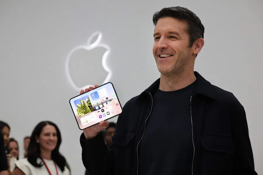 Apple CEO John Ternus holds the iPhone Duo during Apple’s “Surprise and Shine” event at the company's corporate headquarters on 9 September 2026 in Cupertino, California.