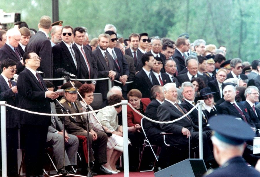 In August 1995, Chinese President Jiang Zemin, Russian President Boris Yeltsin and President of the US, Bill Clinton attended an event in Moscow marking the 50th anniversary of the victory of World War II, recalling their countries' time as allies.