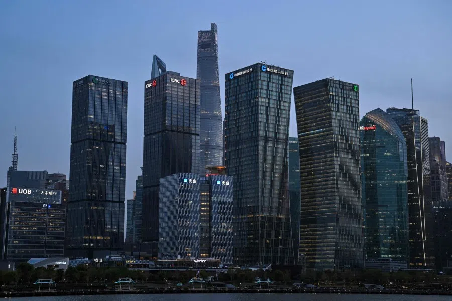 General view of the financial district of Lujiazui in Pudong district in Shanghai on 12 April 2023. (Hector Retamal/AFP)