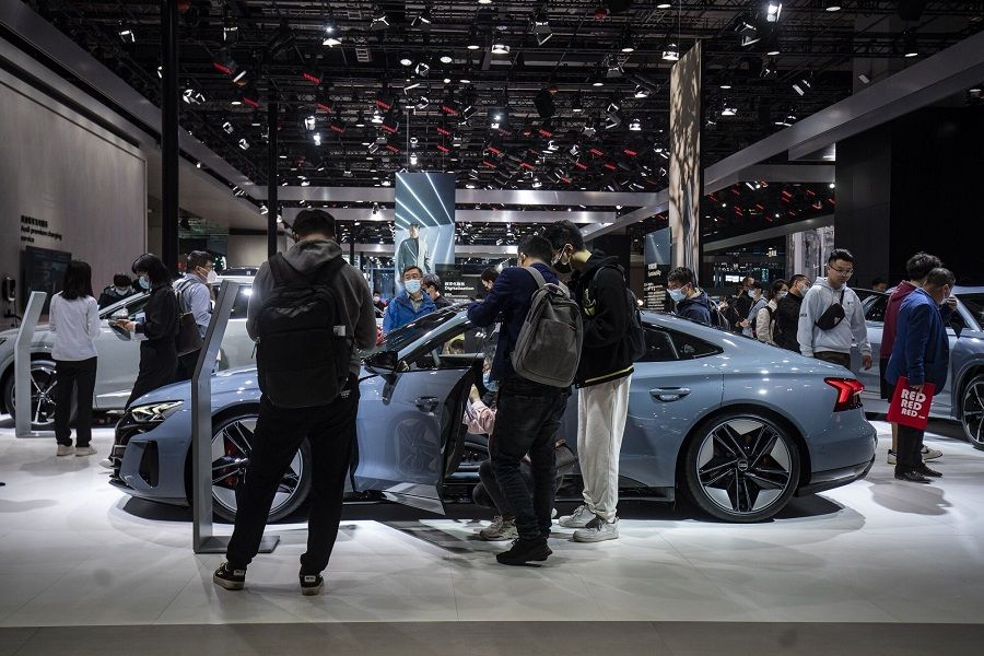 A Volkswagen AG Audi e-tron GT electric vehicle at the Shanghai Auto Show in Shanghai, China, on 24 April 2023. (Qilai Shen/Bloomberg)
