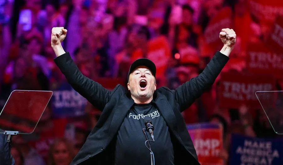 Tesla and SpaceX CEO Elon Musk gestures as he steps on stage during a rally for former US President and Republican presidential candidate Donald Trump at Madison Square Garden in New York, US, on 27 October 2024. (Angela Weiss/AFP)