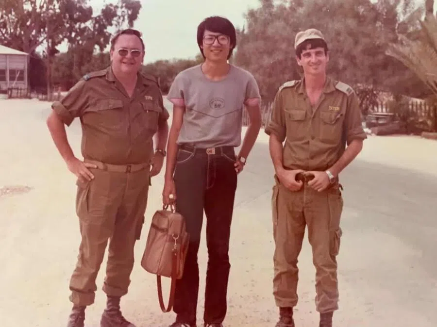 With Israeli officers at a military base during Hsu’s reporting trip to Israel in 1984.
