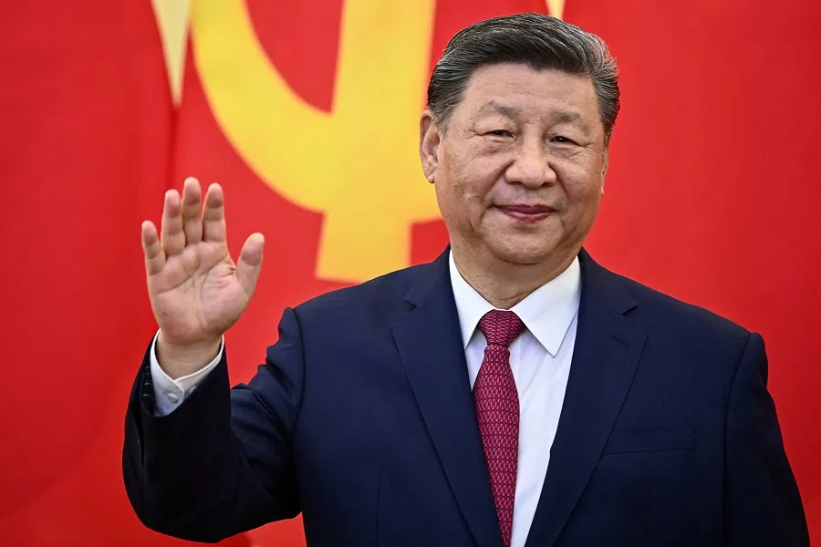 Chinese President Xi Jinping waves during a meeting with Vietnam’s communist party general secretary To Lam at the office of the Party Central Committee in Hanoi on 14 April 2025.