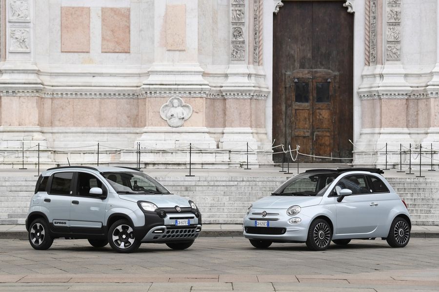 New Fiat Panda and Fiat 500 mild-hybrid cars are seen in piazza Maggiore, in Bologna, Italy, on 4 February 2020. Fiat Chrysler had met with serious problems when importing auto parts from China. (Flavio Lo Scalzo/Reuters)