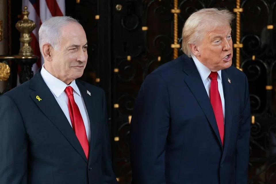 US President Donald Trump speaks next to Israeli Prime Minister Benjamin Netanyahu at Trump's Mar-a-Lago club in Palm Beach, Florida, US on 29 December 2025. (Jonathan Ernst/Reuters)