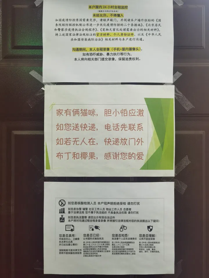 Papers of laws and regulations that our sister Lorna stuck on our door to protect Jelly and me.