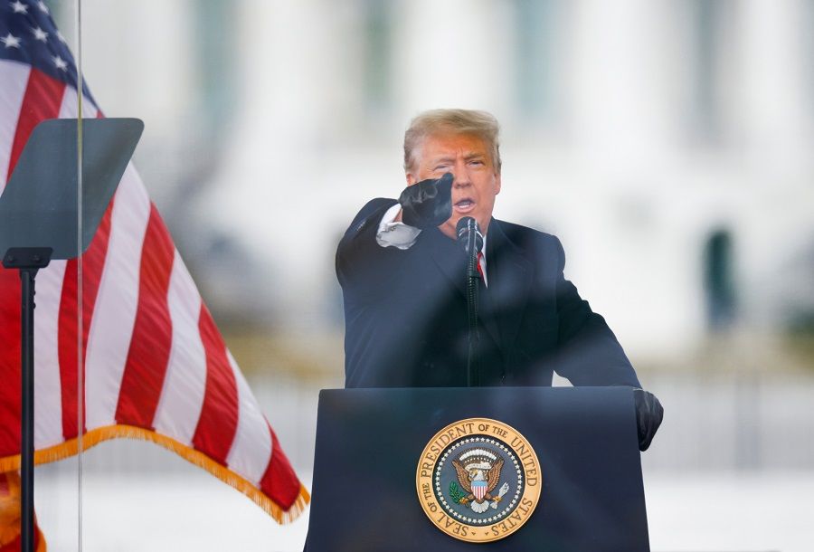 US President Donald Trump gestures as he speaks during a rally to contest the certification of the 2020 US presidential election results by the US Congress, in Washington, US, 6 January 2021. (Jim Bourg/Reuters)