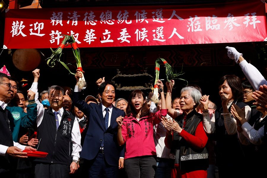 Lai Ching-te, Taiwan's vice-president and the ruling Democratic Progressive Party's (DPP) presidential candidate poses for a group photo during an election campaign event in Taipei, Taiwan, on 7 December 2023. (Ann Wang/Reuters)