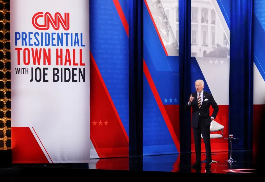 US President Joe Biden participates in a CNN town hall in Milwaukee, Wisconsin, U.S., 16 February 2021. (Leah Millis/Reuters)