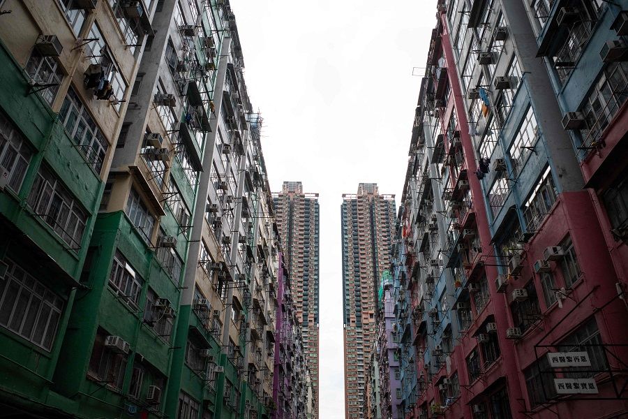 A general view shows residential buildings in Hong Kong on 15 August 2021. (Bertha Wang/AFP)