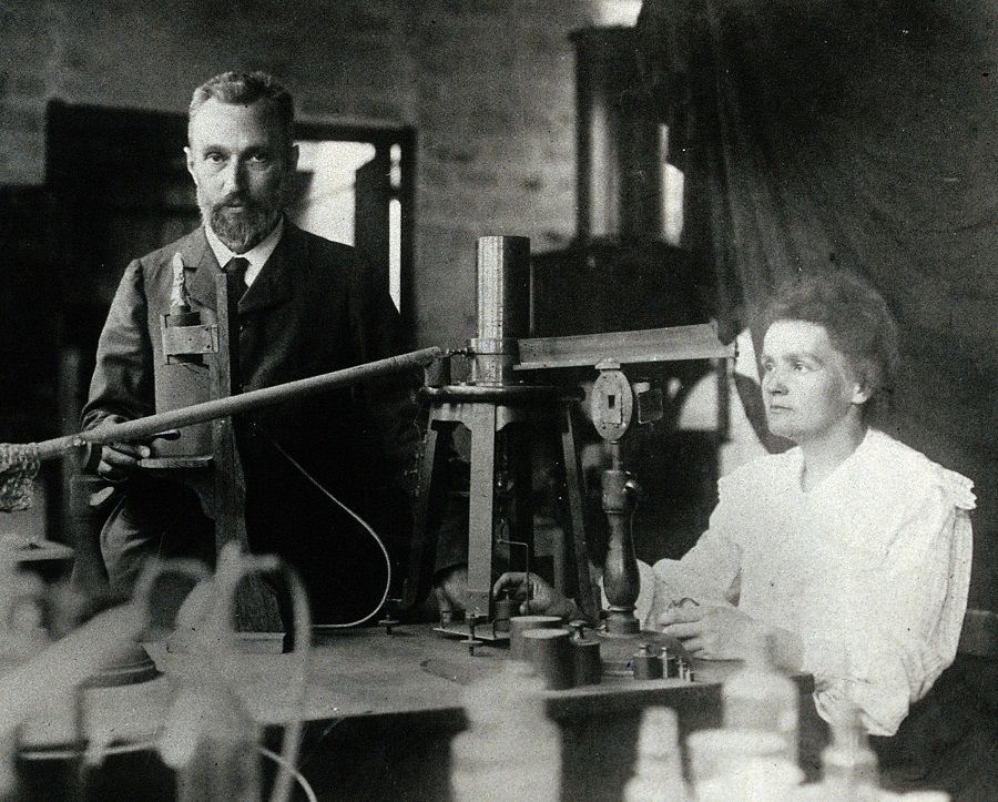 Pierre and Marie Curie in the laboratory. (Wikimedia)