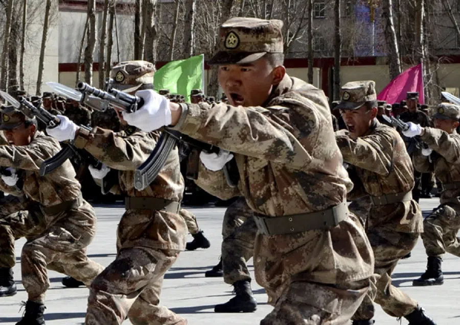 China’s People’s Liberation Army in Lhasa, Tibet participating in a military skills competition. (China Daily/Asia News Network)