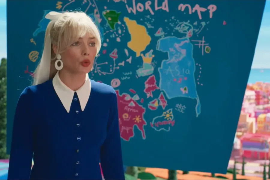 A screen shot from the Barbie movie trailer showing the illustration that allegedly depicts the nine-dash line. (Internet)