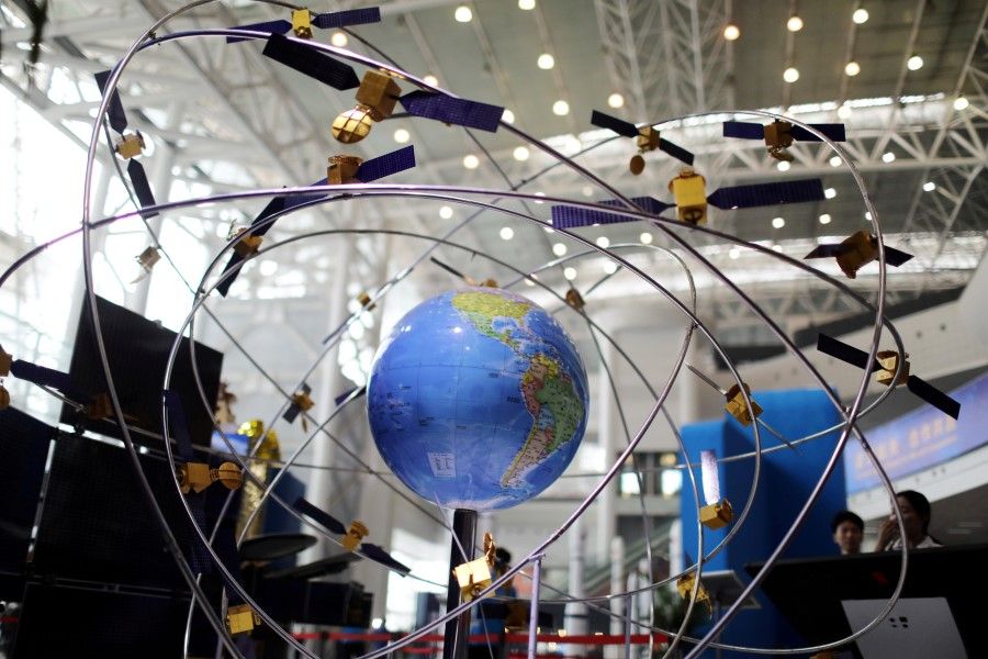 A model of the BeiDou navigation satellites system is seen at an exhibition to mark China's Space Day 2019 on April 24, in Changsha, Hunan province, China, 23 April 2019. (Aly Song/REUTERS)