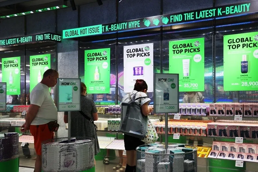 People shopping at the Olive Young Myeongdong Flagship Store in Myeong-dong, Seoul, South Korea, on 17 June 2025.