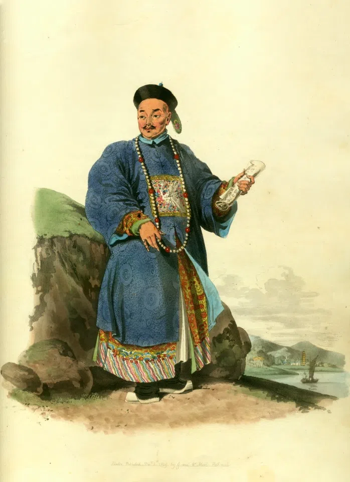 A picture by British artist William Alexander showing Tianjin official Qiao Renjie receiving the delegation. He was well-educated, courteous and amiable, and left a good impression on the delegation. Qiao's court robes were intricate and eye-catching.