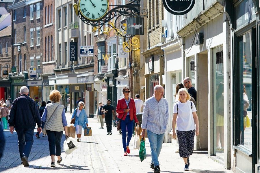 Shoppers walk along a retail street in the city centre of York, UK, on 20 June 2022. (Ian Forsyth/Bloomberg)