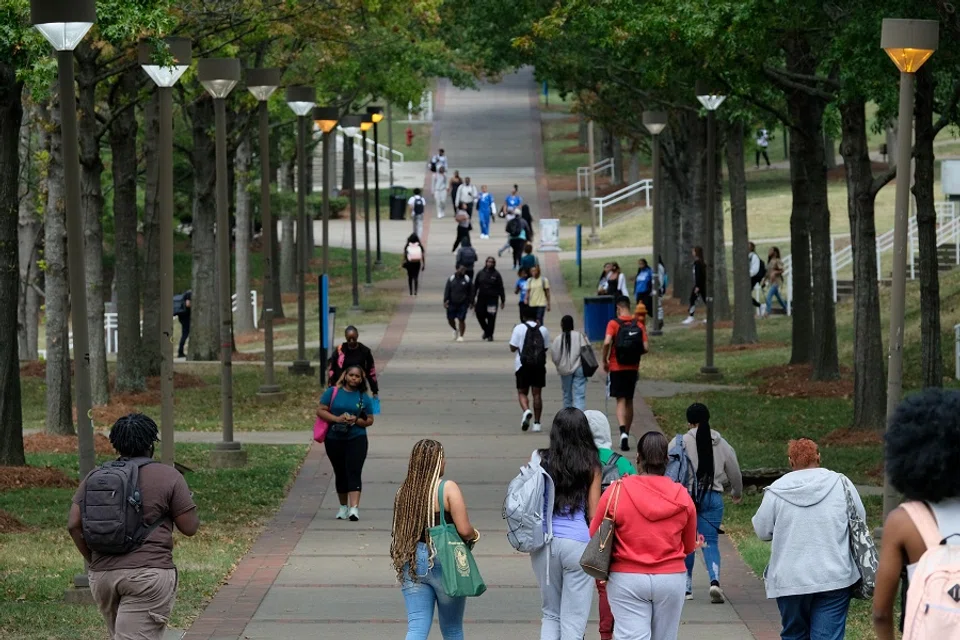 Students walk on the campus of Tennessee State University in Nashville, Tennessee, US, on 19 September 2023. (Kevin Wurm/Reuters)