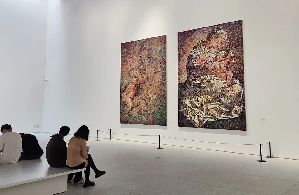 Zeng Fanzhi, Sparkling Paintings - Virgin and Child 1 (left) and 2 (right) (2019-2023).